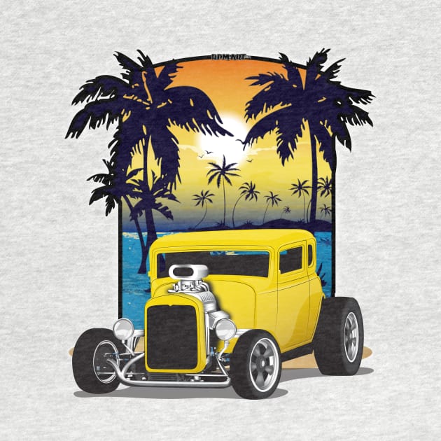 Yellow 1932 Chevy 5 Window Coupe Hot Rod California Beachin Print by RPM-ART